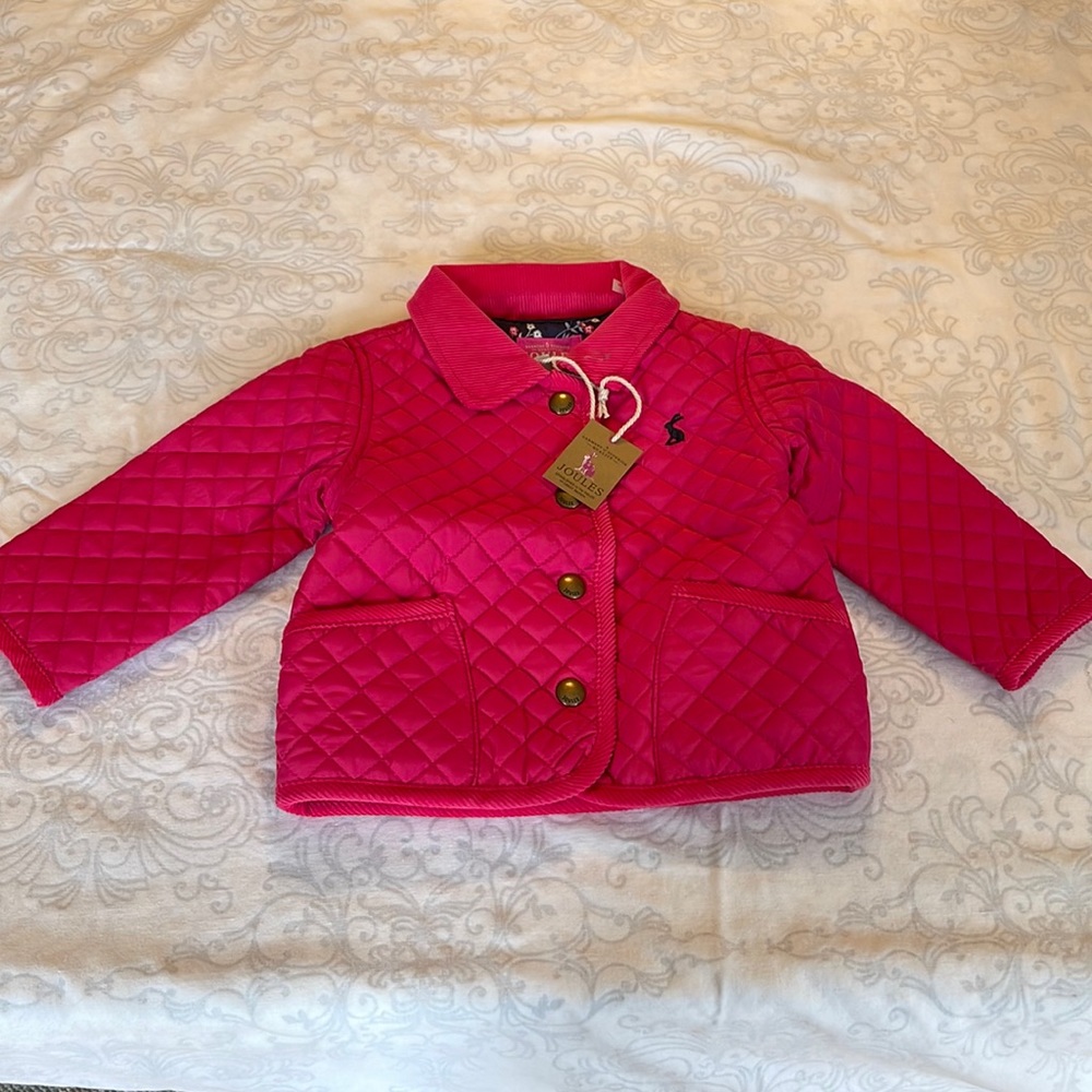 NWT Joules ‘Baby Mabel’ style pink quilted jacket, size 6-9 mo